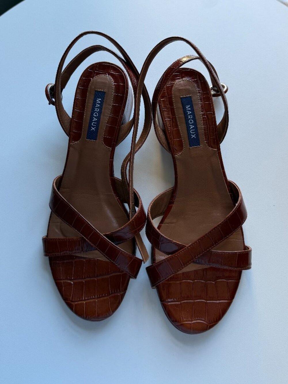 Margaux The Lena Sandal in Mahogany Croc Embossed - Size 37.5 / 7.5
